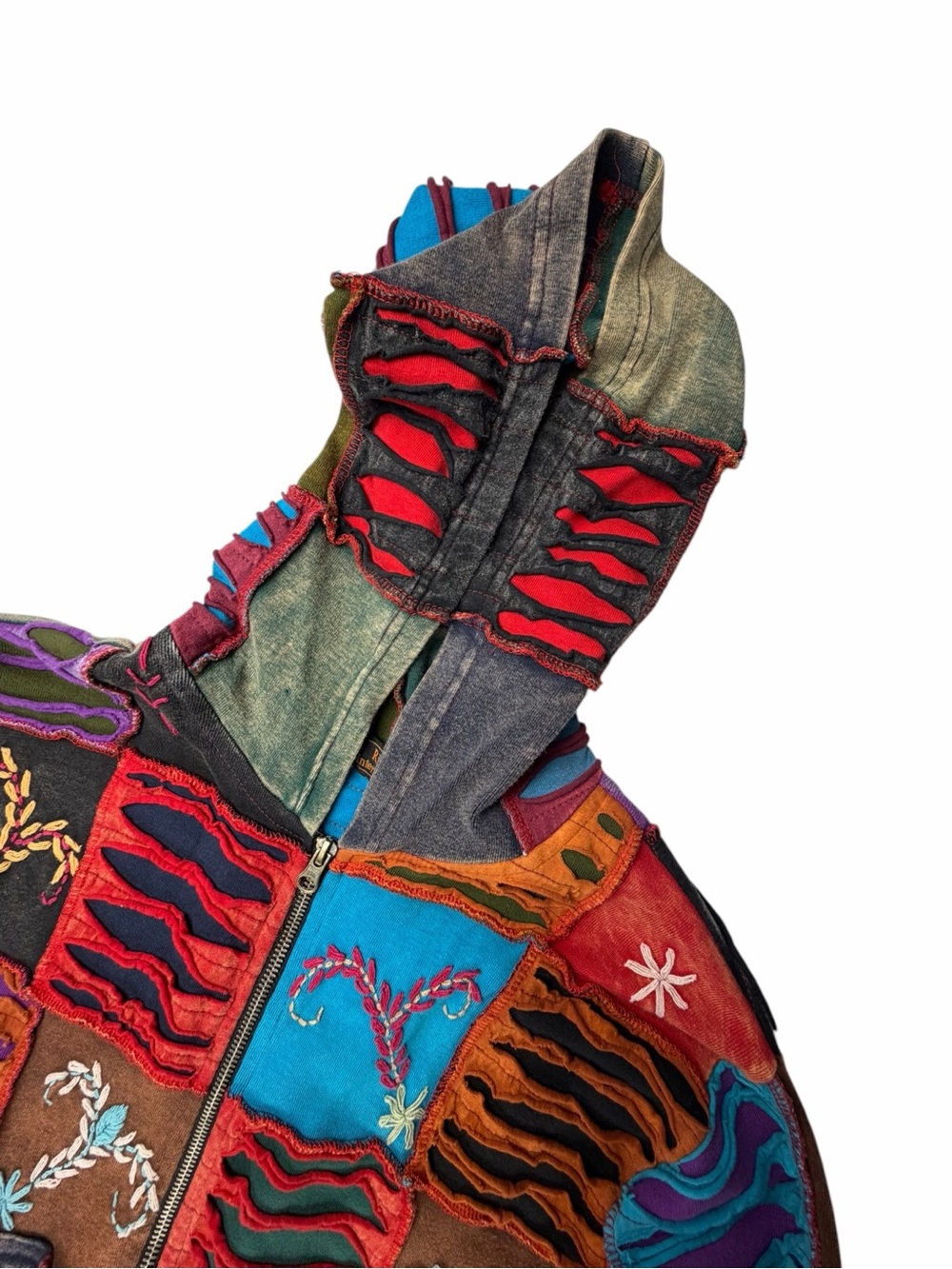 Vintage Hippie Boho Rising International Embroidered Full-Zip Hooded Jacket M - Picture 5 of 11